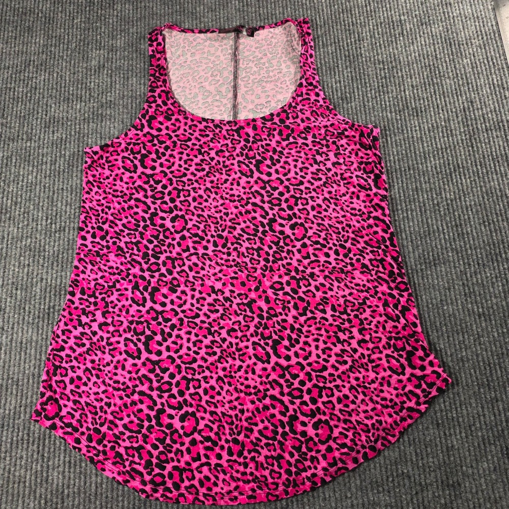 Shiela Rose Womens Pink Leopard Print Racerback Tank Top Scoop Neck Size‎ M